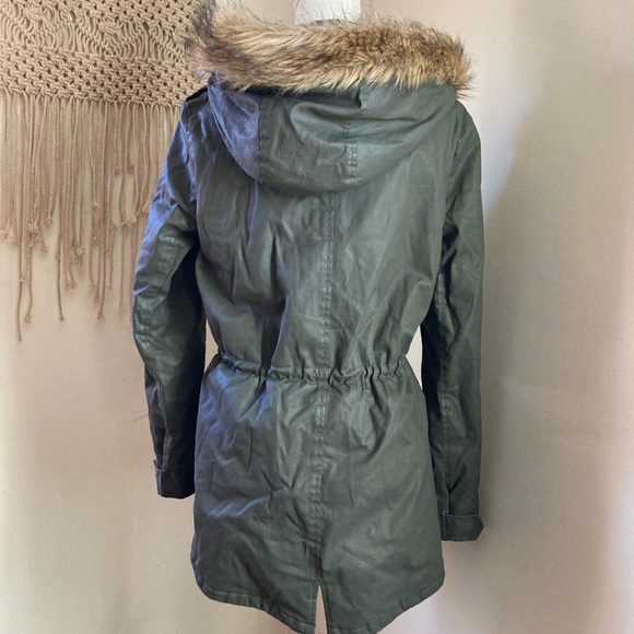 Joie Olive Green Coat Jacket with Fur Hoodie - Picture 4 of 6